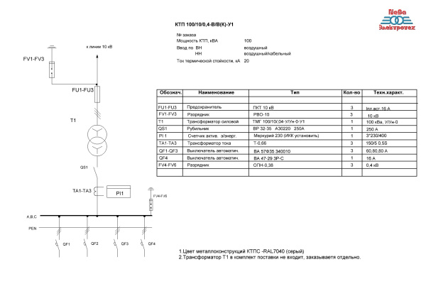 КТПМ-Т  100/10/0,4-В/В-У1 Э